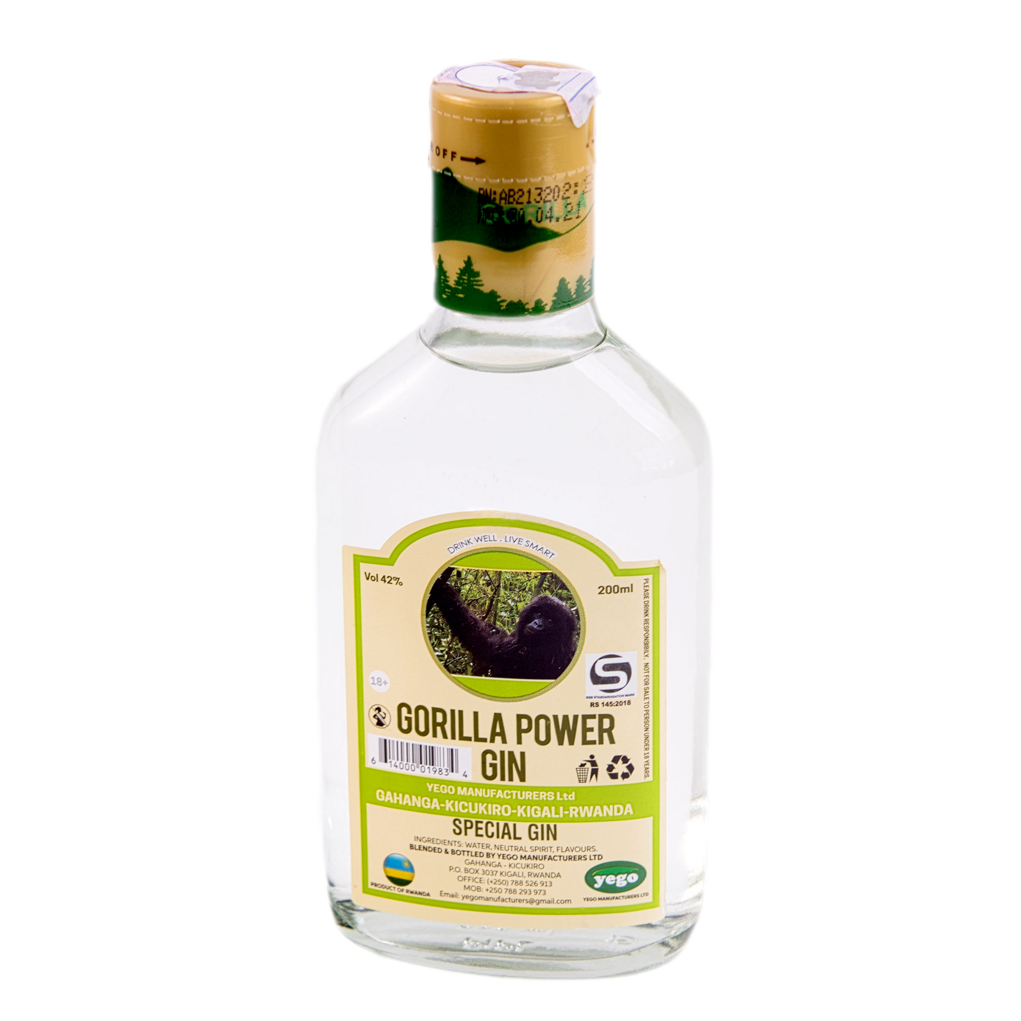 Gorilla Power Gin | 200ml | Yego Manufacturers | Rwandan Gin